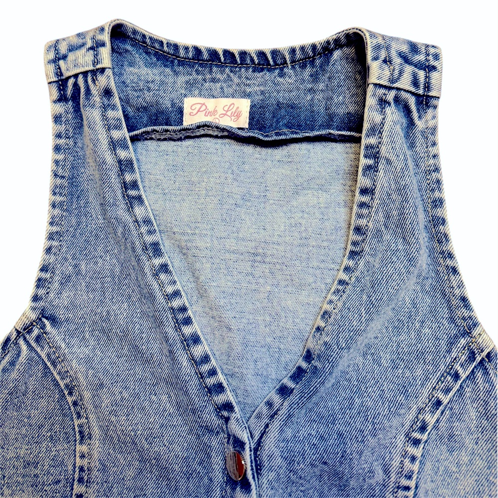 PINK LILY Women’s Size Large Denim Sleeveless Button-Up Vest - Picture 5 of 6